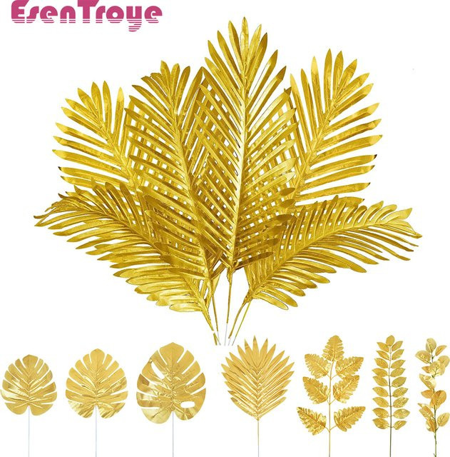 EsenTroye Künstliche Goldene Palmblätter als tropische Tischdekoration für Hochzeit, Geburtstag und Party - Bild 1