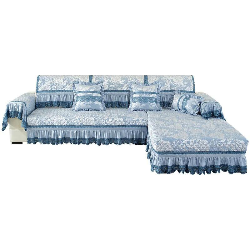 Blaue Sofa-Abdeckung mit Jacquard-Stickerei und Anti-Rutsch-Funktion, B/T/H: 70 x 70 x 0 cm - Bild 1
