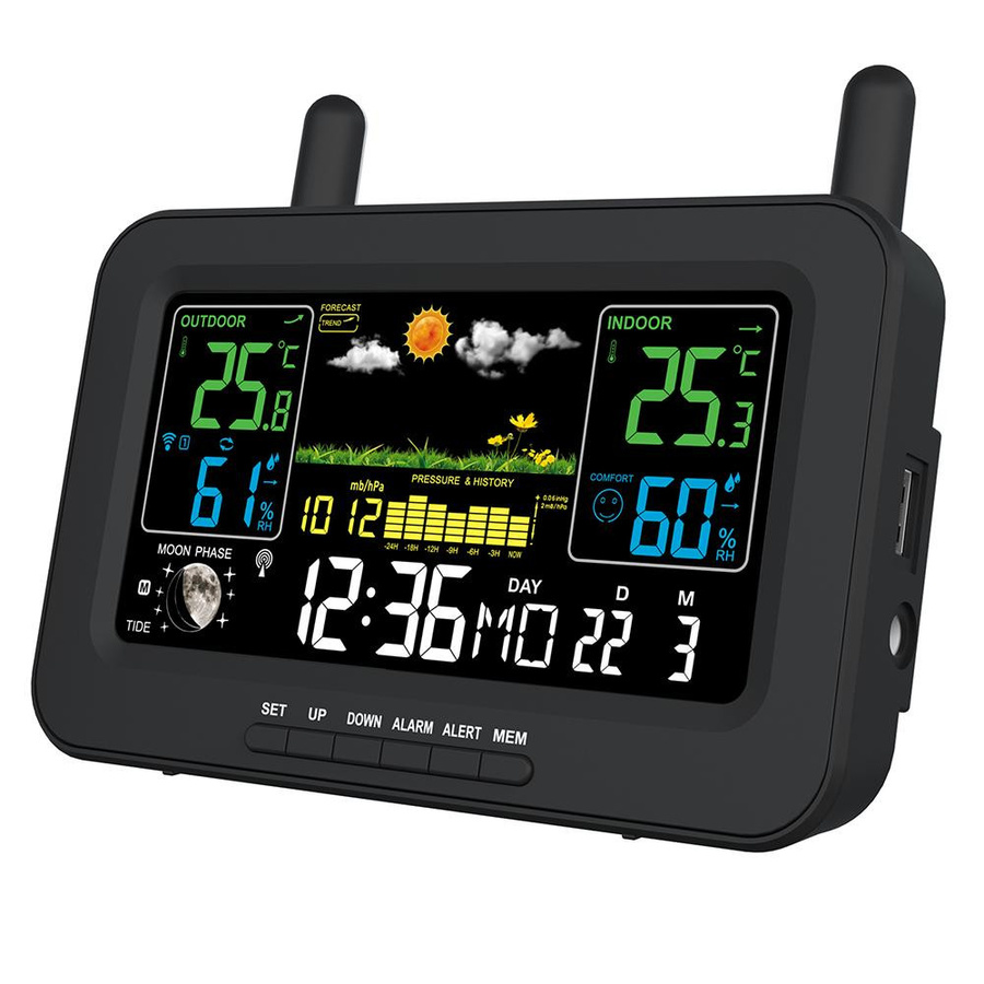 Neoglint Drahtlose Wetterstation mit LCD-Farbdisplay für Innen und Außen, Temperatur und Luftfeuchtigkeit, Schwarz - Bild 9