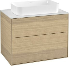 Villeroy & Boch Finion Waschtischunterschrank mit Wandbeleuchtung in Oak Veneer und weiß matt, B: 80 cm, T: 50,1 cm - Bild 1