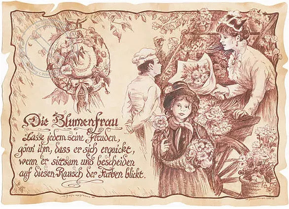 Zunftbild Floristin als Vintage Paper Poster in den Farben Braun, Schwarz und Multicolour im A4-Format - Bild 1