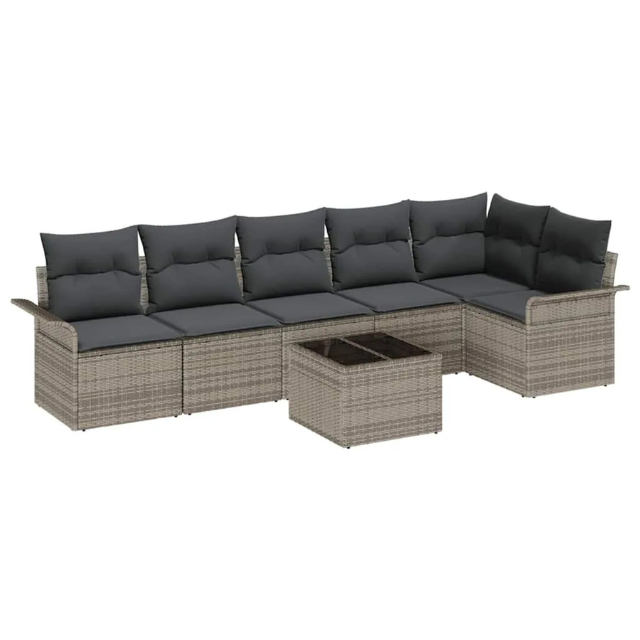 vidaXL 6-teiliges Garten-Sofa-Set aus Poly Rattan mit Kissen und Tisch in Schwarz und Grau - Bild 2
