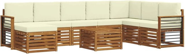 vidaXL Sofagarnitur 9-teilig aus Massivholz Akazie in Natur und Creme mit Polsterung und Kissen - Bild 1