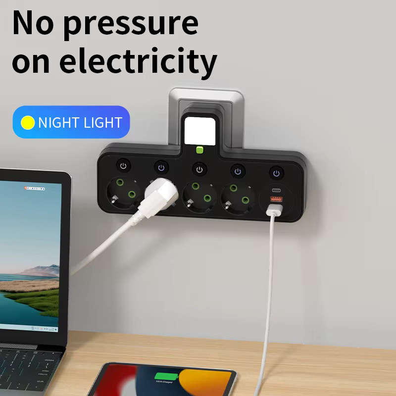 PHONEPACE Steckdosenleiste in Weiß mit 4 AC-Steckdosen, 2 USB-Anschlüssen, 1 USB-C-Anschluss, Ein/Aus-Schalter und Nachtlicht - Bild 4