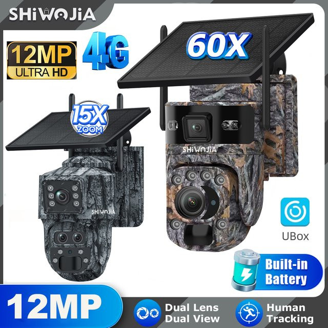 SHIWOJIA 6K 12MP 4G Solar-Überwachungskamera mit 60X Zoom und 360 Grad Sicht für die Outdoor-Tier- und Sicherheitsüberwachung in Multicolour - Bild 1