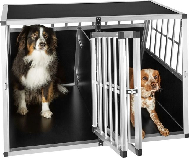 tectake Hundetransportbox Doppel aus Aluminium mit schräger Rückwand und Gittertür, Schwarz, B: 104 cm, T: 90,5 cm, H: 69 cm - Bild 2