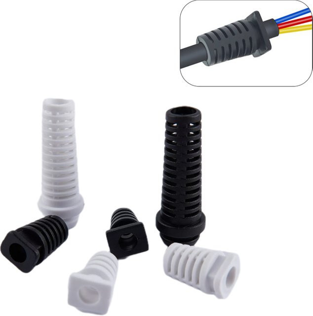 10er Set Kabelverschraubungen aus Kunststoff in Weiß zur Zugentlastung und zum Kabelschutz für Ladegeräte und Werkzeuge mit 4,6 mm, 5,2 mm und 6 mm Durchmesser - Bild 1