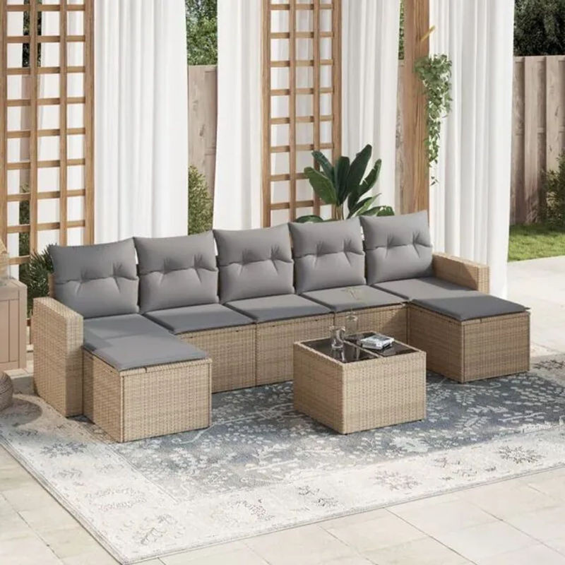 8-tlg. Garten-Sofagarnitur mit Kissen aus Polyrattan in Beige von vidaXL - Bild 1