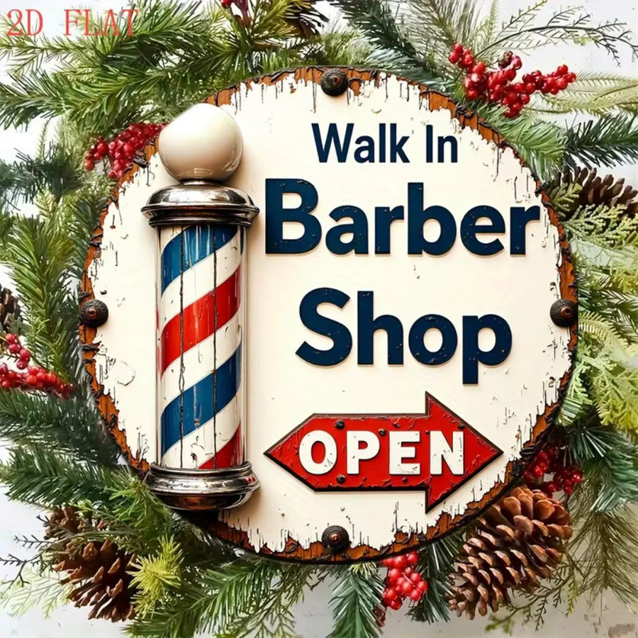CIFBUY Vintage Barbier-Shop Metall-Wanddekoration mit Retro Walk In Schild in Rot-Blau-Multicolor - Bild 5