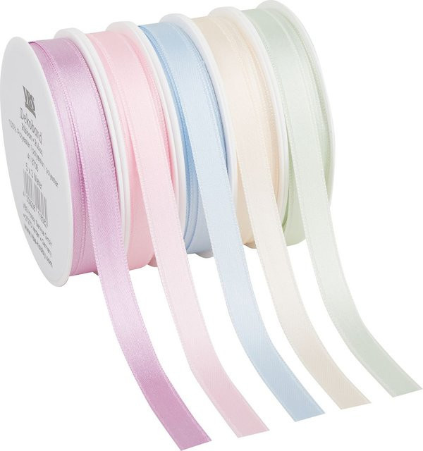 VBS Satinband Pastell Multicolor, 5er-Set mit 3 m Länge pro Band, Breite: 10 mm - Bild 1