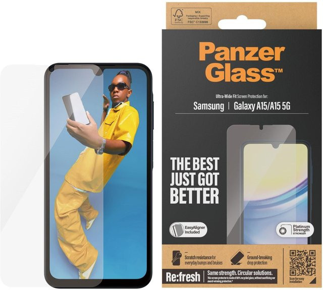 PanzerGlass Displayschutz für Samsung Galaxy A15 und A15 5G, Ultra-Wide Fit mit EasyAligner, transparent - Bild 1