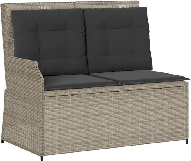 furnicato Gartenbank aus Poly Rattan mit verstellbarer Rückenlehne und Kissen, Hellgrau, B/T/H: 110 x 67 x 95 cm - Bild 1