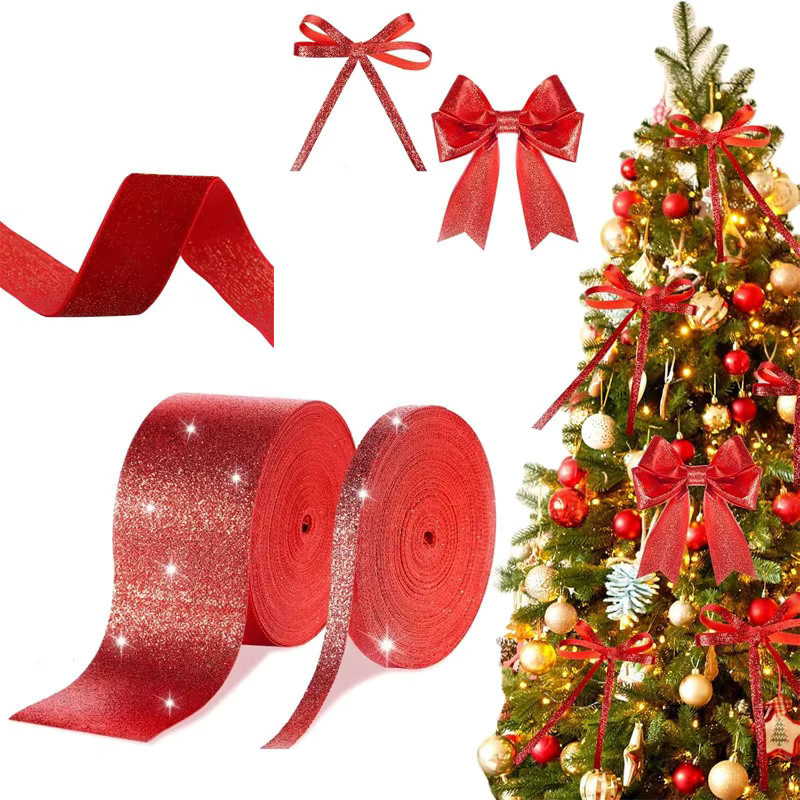 Rotes künstliches Satinband mit Draht für Weihnachtsdekoration, Geschenkverpackungen und Baumanhänger - Bild 3