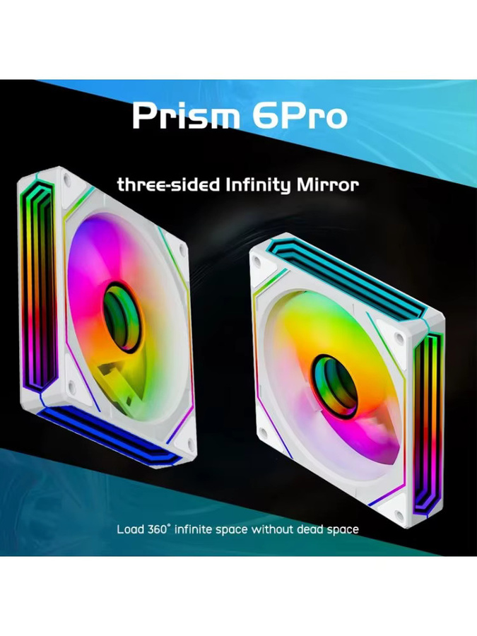 Leopard Prism 6Pro ARGB PC-Gehäuselüfter 120 mm in Weiß mit 3-seitigem Infinite Mirror, 5V 3PIN Motherboard Lighting Sync und 4PIN PWM - Bild 6
