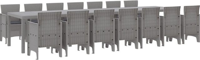vidaXL Garten Essgruppe aus Poly Rattan, 15-teilig, Hellgrau/Anthrazit - Bild 1