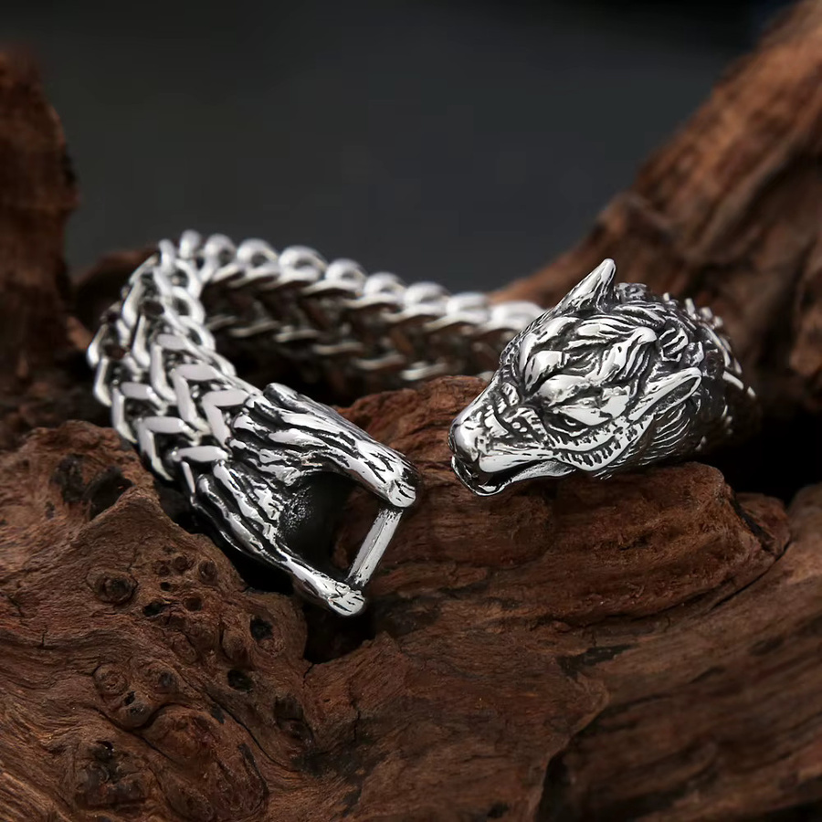 NORTHMAN Armband, Edelstahl, Vintage, Wolf Kopf, Herren, Silber - Bild 1