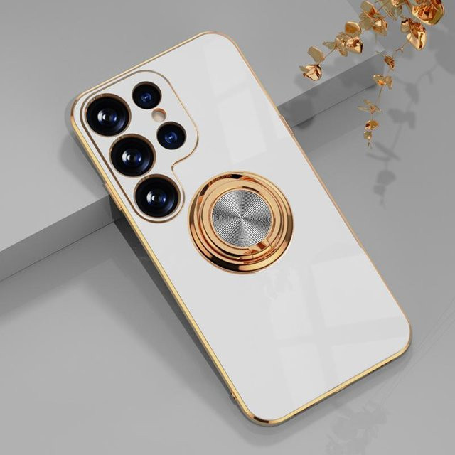 Samsung Handyhülle mit vergoldetem Metallringhalter für Galaxy S25 Ultra S24 FE Plus A55 A35 A25 A15 A06 A16 A36 in Weiß - Bild 1