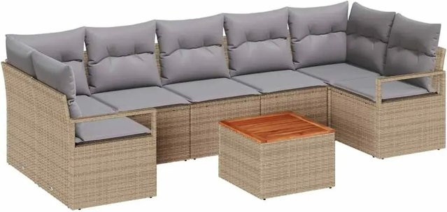 vidaXL Garten-Sofa-Set 8-teilig aus Poly Rattan in Beige-grau mit Kissen und Gartentisch - Bild 1