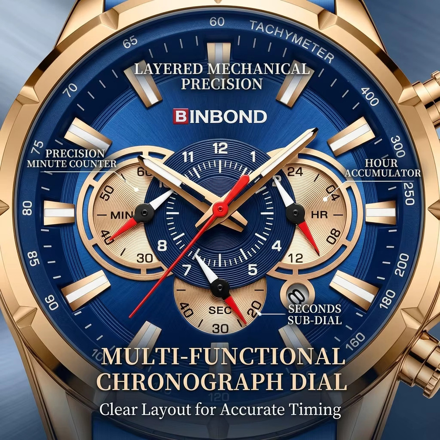BINBOND Chronograph, Quarz, Edelstahl, Blau, Herren - Bild 3