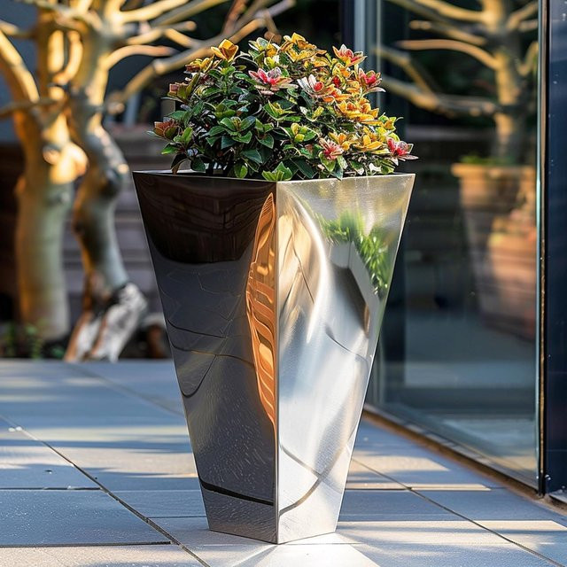 Köhko Designer-Pyramidenkübel Vina Pflanztopf aus Edelstahl in Silber Höhe: 53,0 cm, Breite: 53,0 cm, Tiefe: 53,0 cm - Bild 1