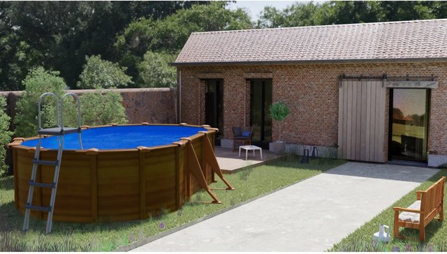 Gre Pool Sicilia Oval Aufstellbecken in Holzoptik mit Sandfilteranlage und Zubehör, B/T/H: 500 x 300 x 120 cm, Holzfarben - Bild 1