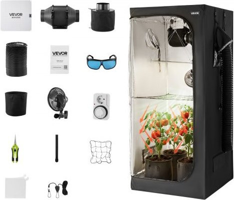 VEVOR Growzelt Set mit Vollspektrum-LED-Zuchtlicht und Belüftungssystem, Indoor-Pflanzenzelt aus hochreflektierendem 600D Mylar, H x B x T: 180 x 80 x 80 cm - Bild 1