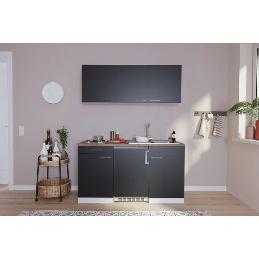 Respekta Singleküche Luis Modern in Schwarz mit E-Geräten, Breite: 150 cm, Tiefe: 60 cm, Höhe: 199 cm - Bild 2