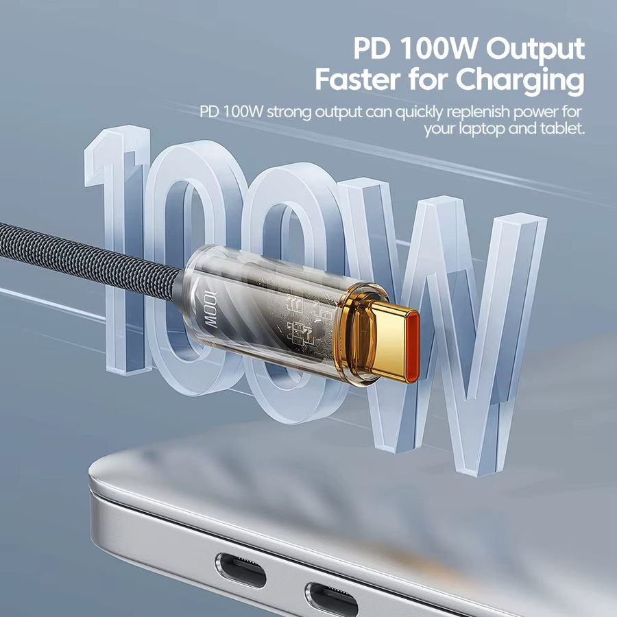 Toocki USB-C auf USB-C Kabel 100W PD Schnellladekabel transparent grau - Bild 2