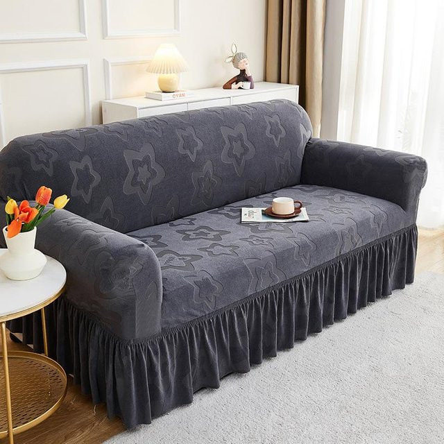 Hochelastischer Sofabezug aus Jacquard in Grau für 1-Sitzer, Breite: 90-140 cm - Bild 1