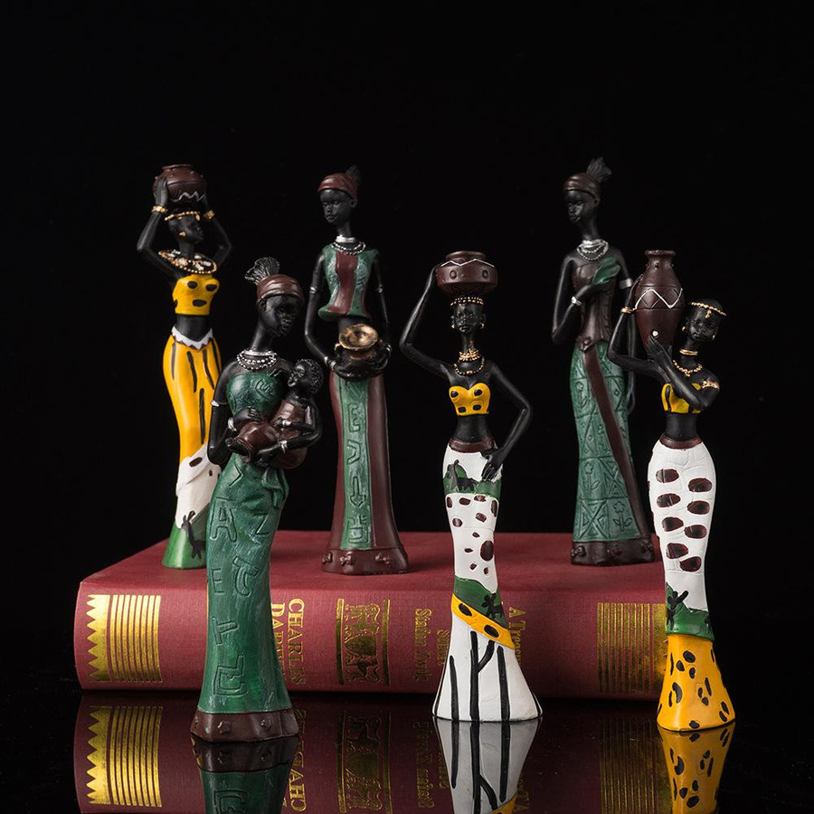 Afrikanische schwarze Frauenfigur aus Kunstharz von Yiran Furniture in Schwarz und Multicolour im Retro-Design zur Dekoration für Wohnzimmer, Eingangsbereich oder Schreibtisch - Bild 2