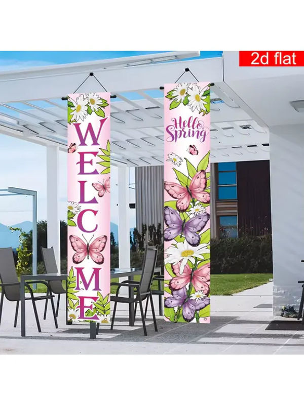 VIKAMA Frühlingsbanner für die Veranda mit Blumen- und Schmetterlings-Motiv, mehrfarbig, H x B: 180 x 30 cm - Bild 6