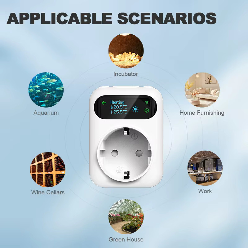 EZAIOT Tuya WIFI Digital Thermostat Steckdose mit 3M NTC Sensor, 16A Temperatur Controller und Timer, Farbe: Weiß - Bild 3