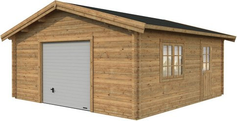 Palmako Holzgarage Roger aus Fichte mit Sektionaltor, Nebeneingangstür und Iso-Glas, Braun, B/T: 540 x 540 cm - Bild 3
