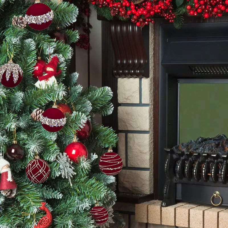12er Set weinrote Samt-Weihnachtskugeln für deinen Weihnachtsbaum, Durchmesser: 6 cm - Bild 4