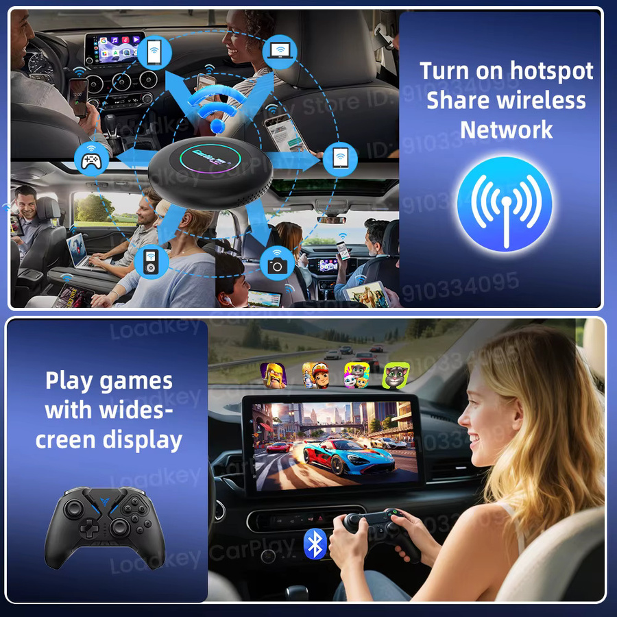 CarlinKit Android 15 CarPlay Ai Box 3 In 1 Wireless Adapter mit Qualcomm SM6350 8-Core und 128 GB in Schwarz für Youtube und Netflix - Bild 5