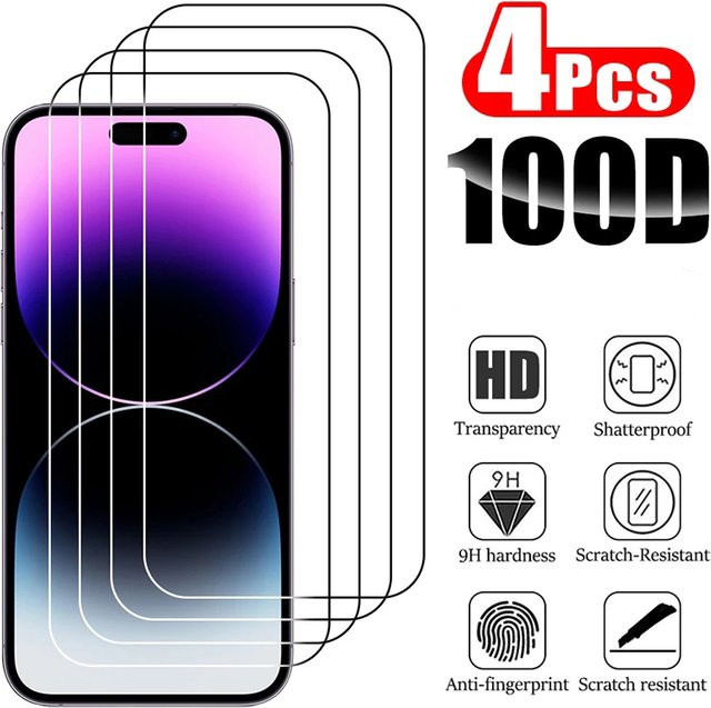 SFHOMIE 4er-Pack Displayschutzfolie aus gehärtetem Glas für iPhone 15 14 13 12 11 Pro Max Plus XS XR, transparent - Bild 1