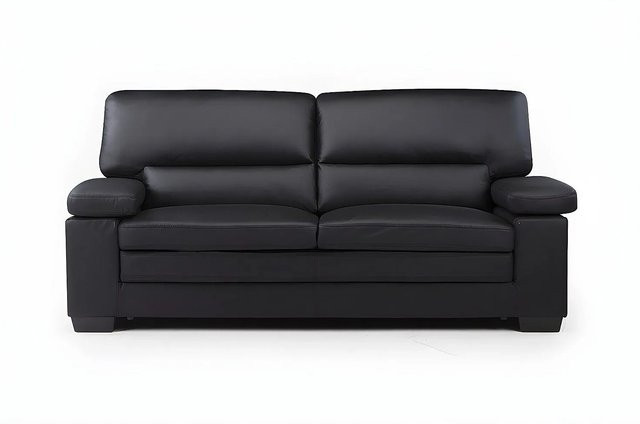 Vente-unique Sofa Mimas in Schwarz aus Büffelleder mit Armlehnen, Breite: 210 cm - Bild 1