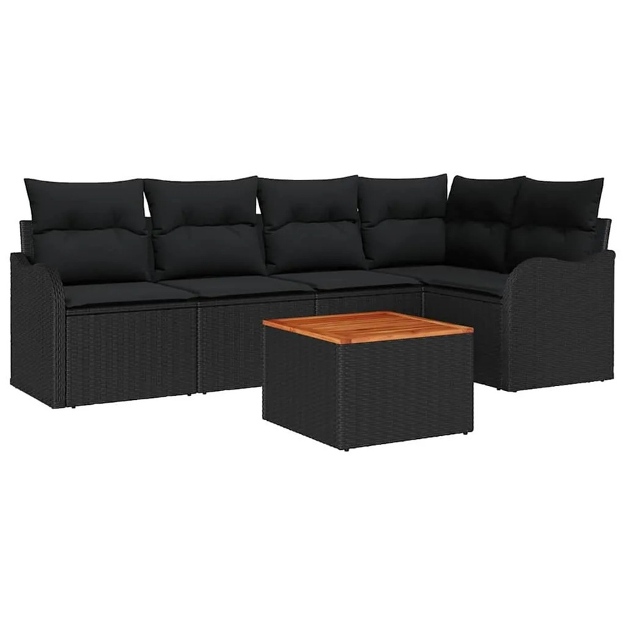 vidaXL Garten-Sofa-Set 6-teilig in Schwarz mit L-Form, Polyrattan und pulverbeschichtetem Stahl, inklusive Gartentisch und Stauraum - Bild 2
