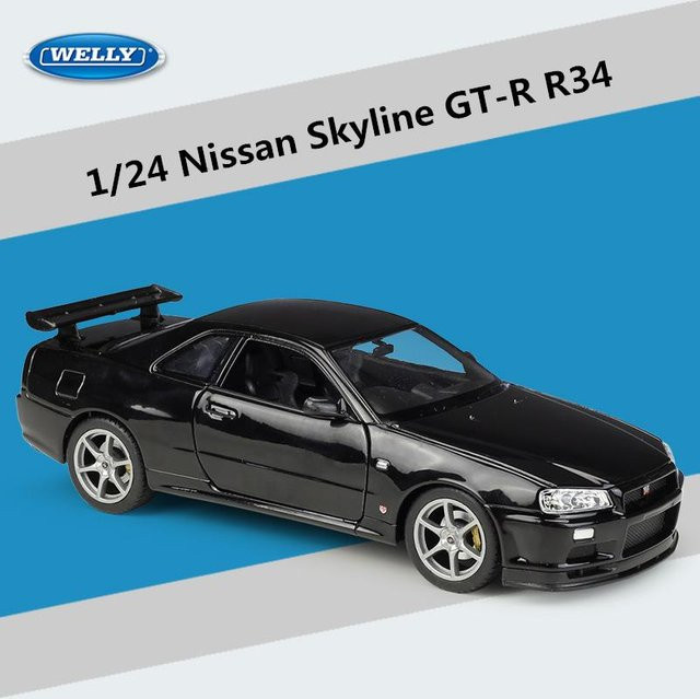 Welli Nissan Skyline Gtr R34, Sportwagen Modell, 1:24, Metall, Schwarz - Bild 1