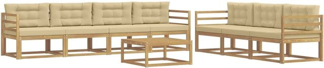vidaXL Outdoor-Sofagarnitur aus Akazienholz mit Tisch und Kissen in Weiß und Beige - Bild 1