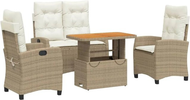 vidaXL 4-teilige Garten-Essgruppe aus Poly Rattan und massivem Akazienholz in Beige und Braun - Bild 1
