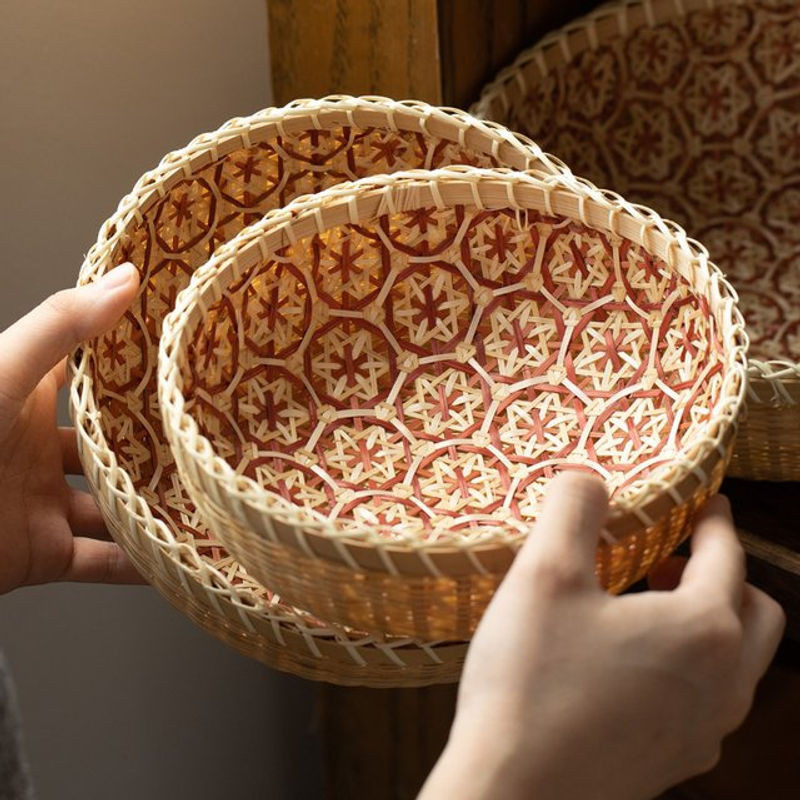 Runder handgewebter Bambus-Aufbewahrungskorb in Beige, rustikaler faltbarer Korb für Obst, Snacks, Gemüse oder Wäsche - Bild 1