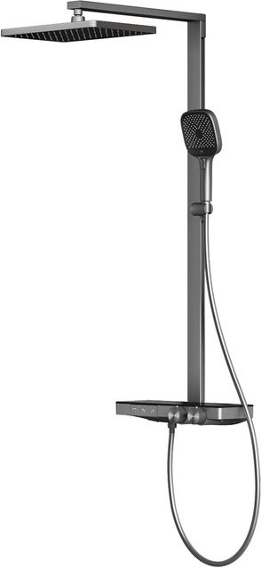 Emke Duschsystem mit Thermostat in Anthrazit Matt mit Regenduschkopf und 4-Strahl Handbrause, Breite: 36 cm, Tiefe: 24 cm - Bild 1