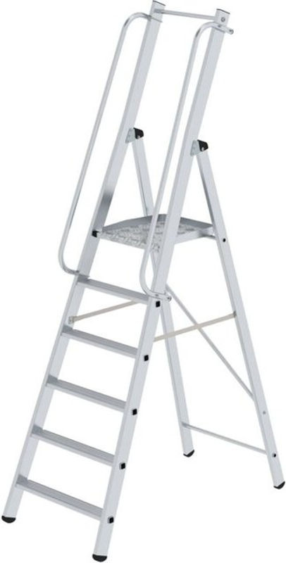 MUNK Plattformleiter aus Aluminium mit 6 Stufen in Silber, inklusive Handläufen und rutschfesten Leiterschuhen, Tragkraft 150 kg - Bild 2