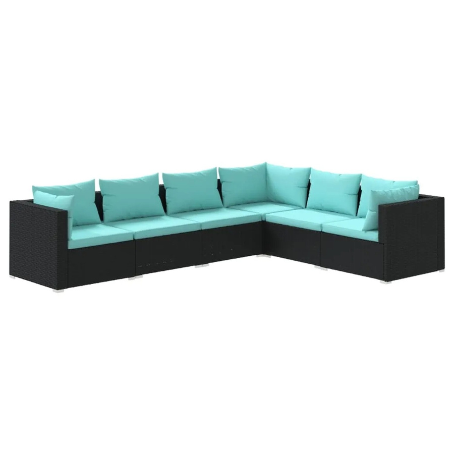 vidaXL 6-tlg. Garten-Lounge-Set aus Poly-Rattan in Schwarz mit blauen Kissen und Metallgestell - Bild 2