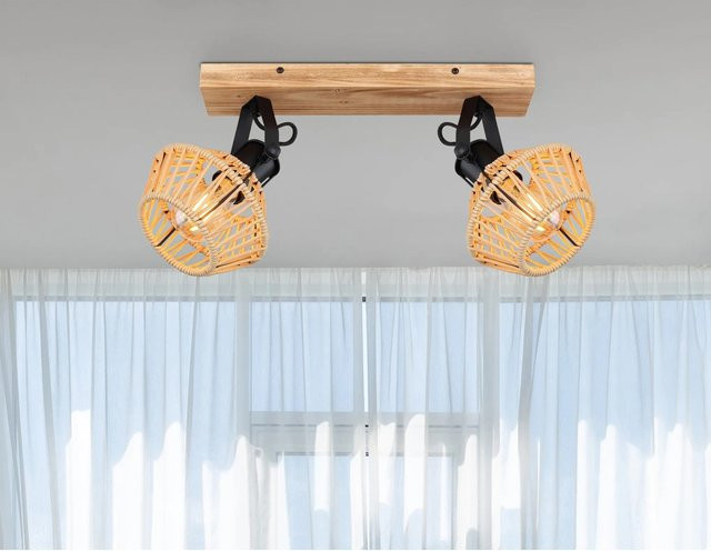 Globo Strahler Valli 2-flammig Dunkelbraun in Holzoptik mit Seilgeflecht B/T/H: 38,0 x 16,0 x 25,0 cm - Bild 1
