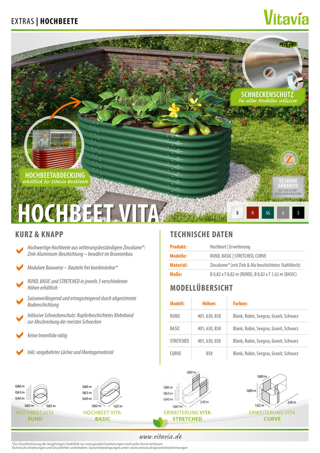 Vitavia Hochbeet Vita 401 Schwarz mit Schneckenschutz aus Zincalume, B/T/H: 82 x 162 x 40 cm - Bild 3