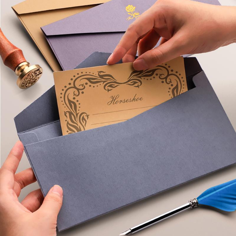 5er Set Vintage Briefpapier Umschläge in Beige mit Siegelaufklebern für Grußkarten und Hochzeitseinladungen von Yiran Furniture - Bild 1