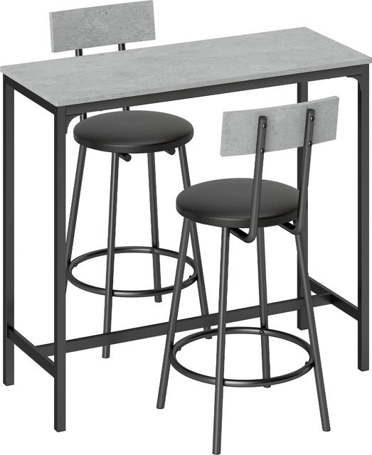 HOMCOM Bartisch Set mit 2 gepolsterten Barhockern in Grau, moderner Esstisch mit Fußstütze für Esszimmer und kleine Räume - Bild 1