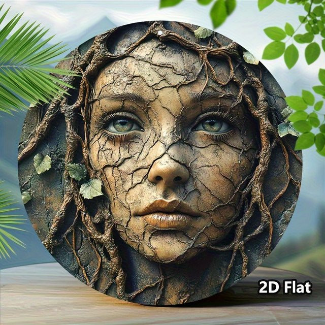Potdemiel Runde Wandkunst aus Aluminium im Vintage-Stil mit Damengesicht und Naturdesign, Durchmesser: 20 cm - Bild 1
